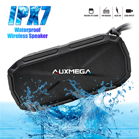 Auxmega Wireless Outdoor Weatherproof/Shockproof Bluetooth Speaker with Enhanced Bass